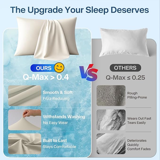 Premium Cooling Pillowcases Standard Size Set of 2 for Hot Sleeper&Night Sweats Beauty Sleep Reduce Wrinkles&Frizz Softer Than Silk Pillow Cover Oeko-TEX Certified Champagne Breathable
