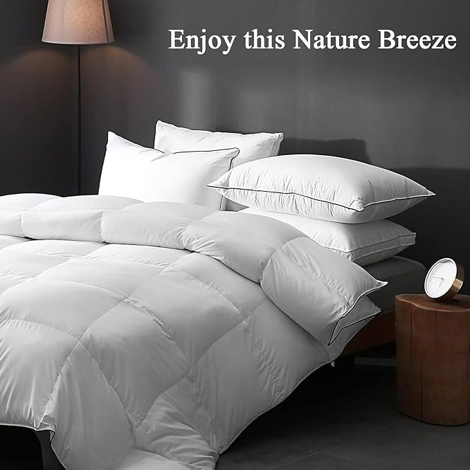 DWR Luxury Hotel Goose Feather Down Pillows King Size Set of 2, Medium Firm Bed Pillows for Sleeping, 100% Organic Cotton Cover, Soft Yet Supportive Polyester Surround, White 20"x36"