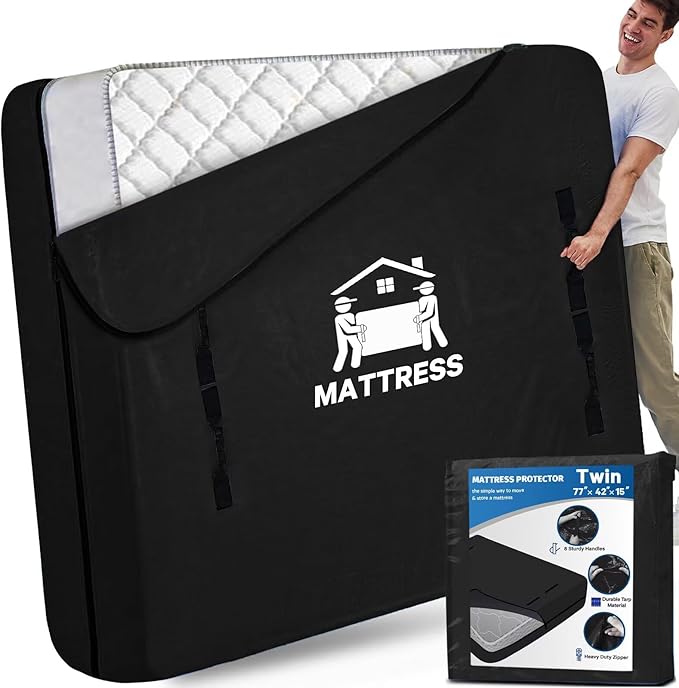 Mattress Bags for Moving, BETU Mattress Protector Waterproof Mattress Cover Storage Bags with 8 Heavy-Duty Handles and Zipper for Bed Extra Thick Large Reusable,77"x42"x15",Black