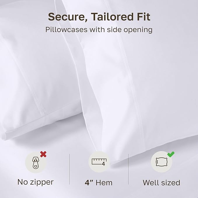 Heirloom Soft, Smooth & Thick Certified 800 Thread Count 100% Cotton Sateen, 2 White Standard Pillowcases Fits Standard & Queen Size Pillows (Bright White)