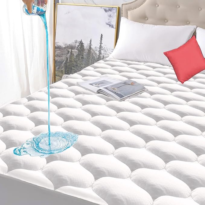 Twin Size Quilted Fitted Waterproof Mattress Pad, Premium Hollow Material Filling Mattress Protector, Breathable, Quiet, Cooling, Machine-Washable Mattress Cover with 21” Deep Pocket
