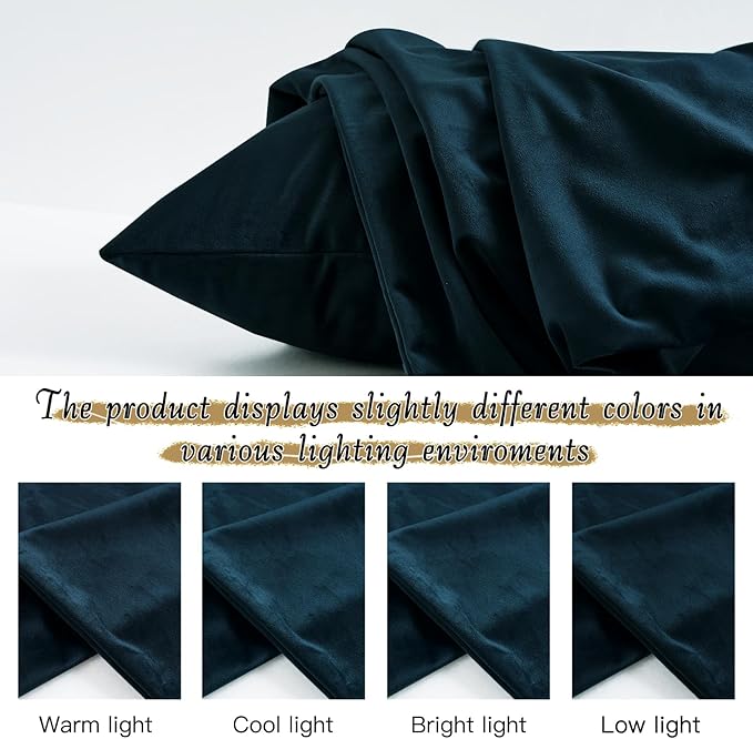 StangH Bed Pillow Pillowcase Thick Soft Velvet Fabric Zippered Pillow Covers for Bed/Couch/Sofa, Queen Size (Navy Blue, 20 x 30 inches) Set of 2, Warm Cozy Pillow Protector