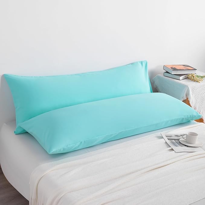 NTBAY Body Pillow Cases Set of 2, 2 Pack Brushed Microfiber 20x54 Pillow Cases, Soft, Wrinkle, Fade, Stain Resistant Aqua Pillow Cases with Envelope Closure, 20x54 Inches, Aqua