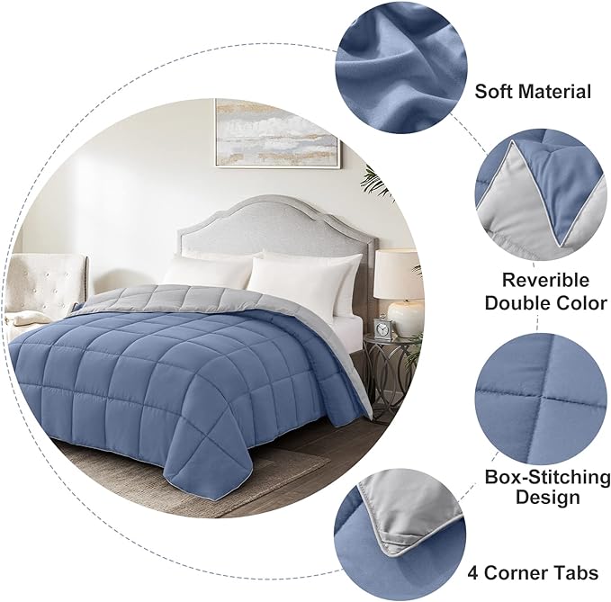 Homelike Moment California King Comforter - Blue Duvet Insert Down Alternative Bed Comforter, Lightweight Bedding Comforters Cal King Size Quilted Soft All Season Reversible Blue/Grey