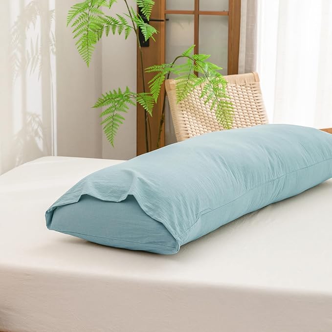 BESTOUCH 100% Washed Cotton Pillowcase for Hair and Skin Linen Feel Soft Comfortable Breathable 1 Pcs Pillow Case with Envelope Closure Solid Hushed Green Body 20x54 Inches