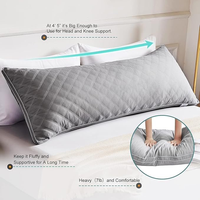 Oubonun Premium Adjustable Loft Quilted Body Pillows - Firm and Fluffy Pillow - Quality Plush Pillow - Down Alternative Pillow - Head Support Pillow - 21"x54"