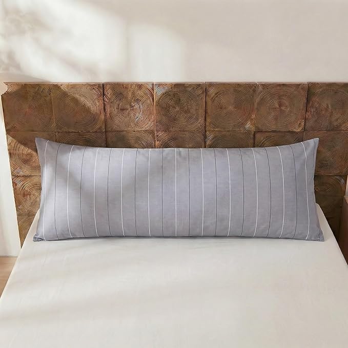 Merryword Striped Body Pillow Cover 20x54inches, 100% Cotton Long Pillowcase, Gray Striped Pillowcase, Luxury Linen Like Pillowcase, Soft Breathable Pinstripe Pillow Case, 1-Piece