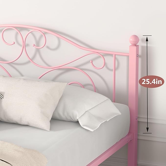 VECELO Queen Size Bed Frame with Headboard and Footboard, Heavy Duty Metal Slat Support, Platform Mattress Foundation, No Box Spring Needed, Easy Assembly, Light Pink
