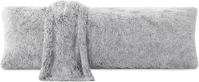 ZonLi Fuzzy Body Pillow Cover, 20"x 54" Furry Body Pillow Pillowcase, Faux Fur Long Pillow Cover with Zipper, Fluffy Soft Plush Decorative Pillow Cases for Bedroom (Grey)