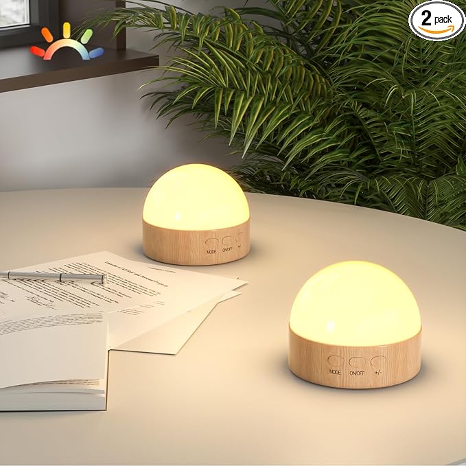 Kintion Night Light, Dimmable 8 Color Portable LED Night Light, 1800mAh Rechargeable Nursery Light Lamp, Soft Eye Caring Warm White, White, Red, Blue, Green Color Lighting for Sleep Aid (Brown, 2pcs)