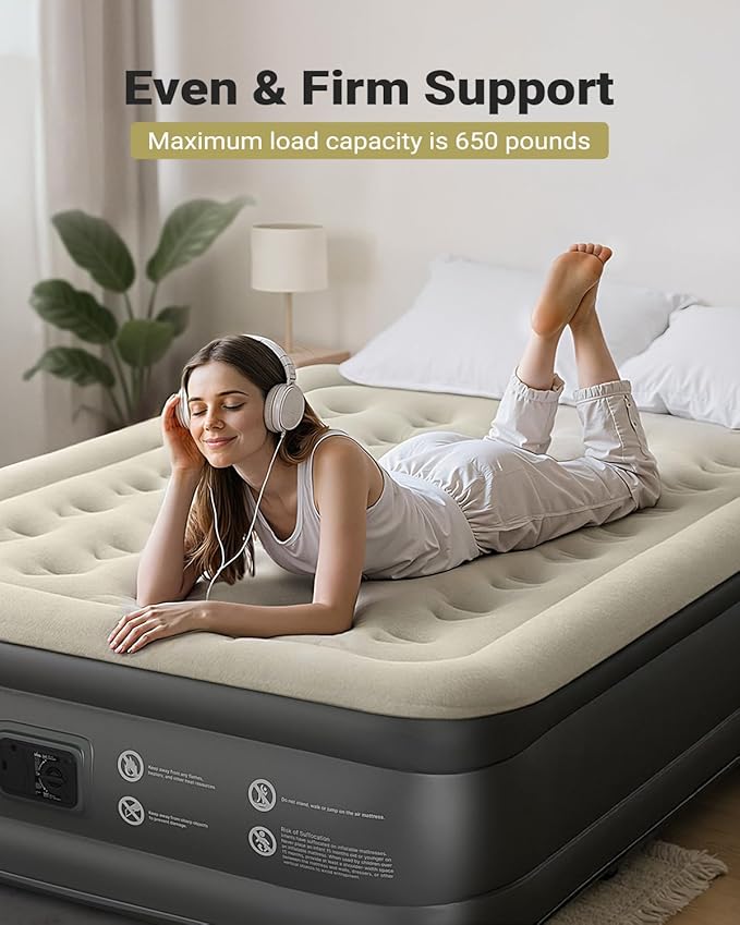 iDOO Air Mattress Queen with Built in Pump, 18 Raised Comfort Blow up Mattress, Inflatable Mattress for Home and Guest Bed, Upgraded Four Chamber Portable Air Bed, Colchon Inflable, 650 lbs Max