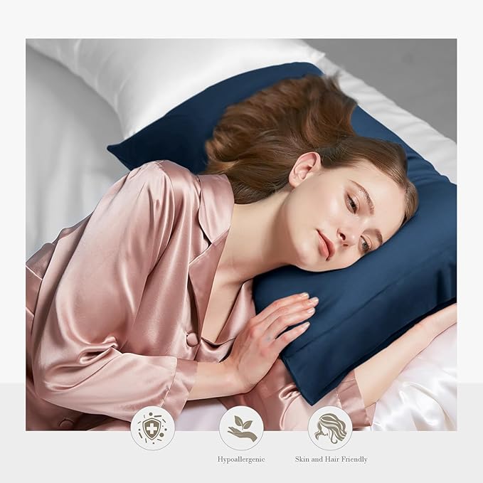 WishSmile Cooling King Pillowcases Set of 2 Breathable Cool Silky Soft Rayon Derived from Bamboo Fabric, Moisture Wicking for Hot Sleepers, Hair and Skin Friendly, Navy Blue, 2 Pack, 20x36IN