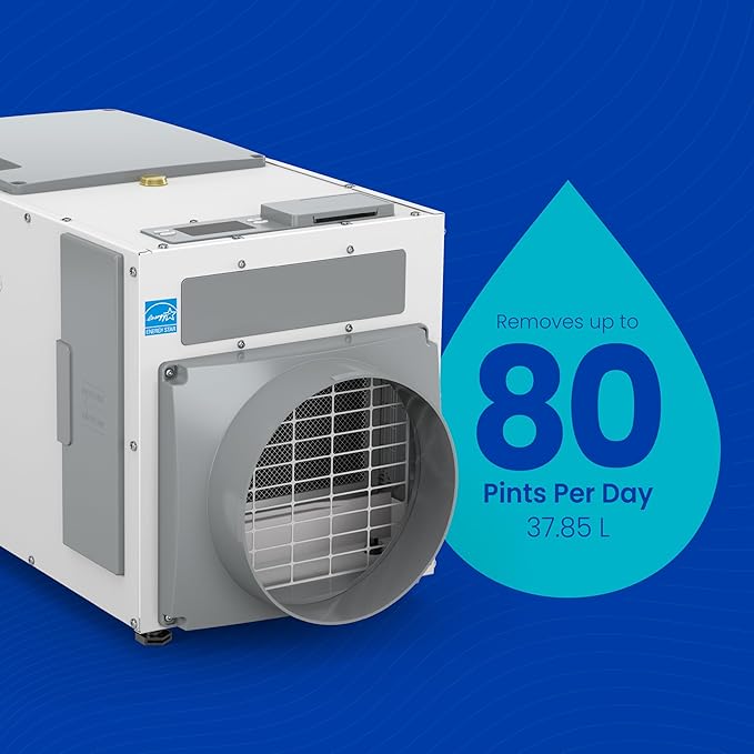 AprilAire E080 Pro 80-Pint Whole-House Dehumidifier + Model 76 Wall Mount Control, Ideal for Basements, Crawlspaces, or Whole Houses up to 4,400 sq. ft.