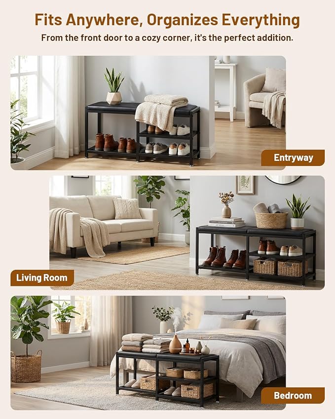 Bsketa Shoe Storage Bench with Seating,Ottoman with Storage Shoes Rack Benches for Entryway Iron Hallway Living Room Bathroom Space-Saving and Robust, Holds Up to 560 lb