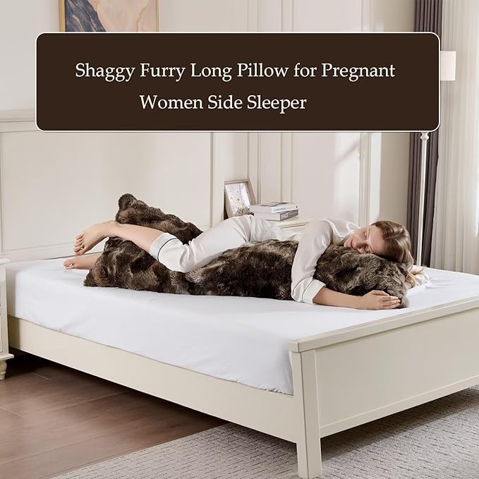 Luxury Shaggy Faux Fur Body Pillow,Fluffy Bed Pillow with Zipper Closure,Soft Decorative Plush Full Long Pillows,Fuzzy Hug Pillow for Living Room Side Sleeper & Pregnancy 20"x54" Tie-dye Coffee