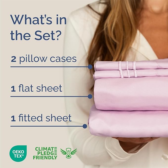 Queen Size 4 Piece Sheet Set - Comfy Breathable & Cooling Sheets - Hotel Luxury Bed Sheets for Women & Men - Deep Pockets, Easy-Fit, Soft and Wrinkle Free Sheets - Light Pink Oeko-Tex Bed Sheet Set