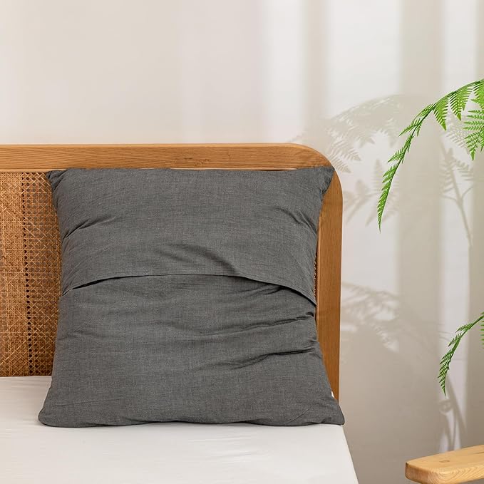 BESTOUCH 100% Washed Cotton Pillowcase for Hair and Skin Linen Feel Soft Comfortable Breathable 2 Set Pillow Case with Envelope Closure Solid Dark Grey Euro 26x26 Inches