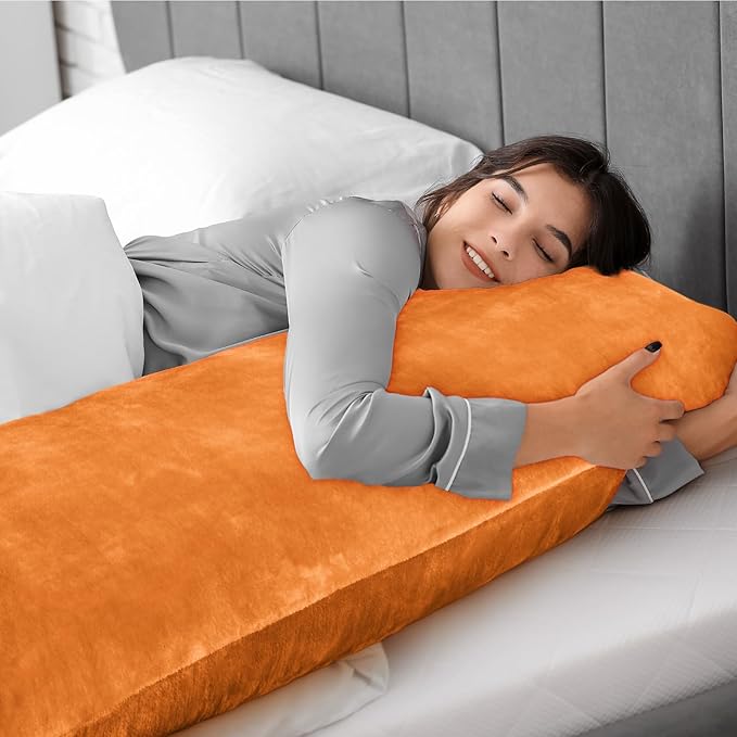 BEDELITE Body Pillow Cover with Zipper Closure, Super Soft and Cozy Fleece Pillowcase 20 x 54 Inches, Luxury Fluffy Plush Long Body Pillow Pillowcase for All Seasons(Burnt Orange)