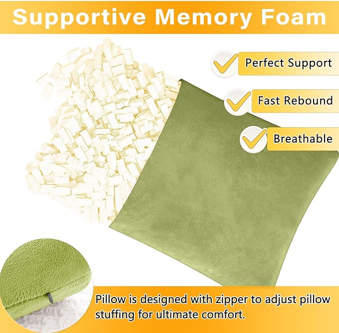 1 MIDDLE ONE 2 Pack Small Pillow, Memory Foam Mini Pillow 11 X 7 Inches for Travel, Sleeping, Nap and Neck, Knee, Lumbar Support, Tiny Cushion for Pet, Dogs (Sage Green)