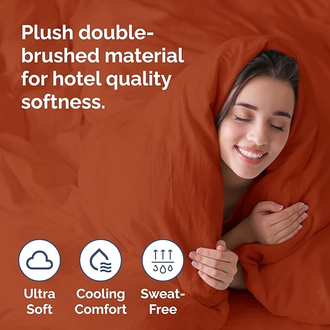 Duvet Cover King Size Set - Extra Soft King Duvet Cover 104" x 90" with 2 Pillow Shams - Hotel Luxury, Easy Care & Fade Free w/ Zipper Closures & Ties - All Season, Comfy and Breathable (Terracotta)