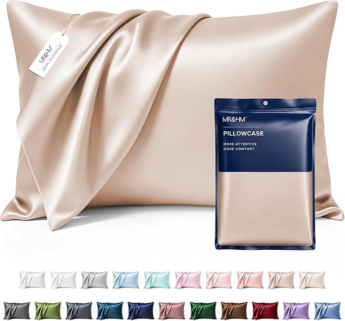 MR&HM Satin Pillowcase for Hair and Skin, Silk Satin Pillowcase 2 Pack, Standard Size Pillow Cases Set of 2, Silky Pillow Cover with Envelope Closure (20x26, Champagne)