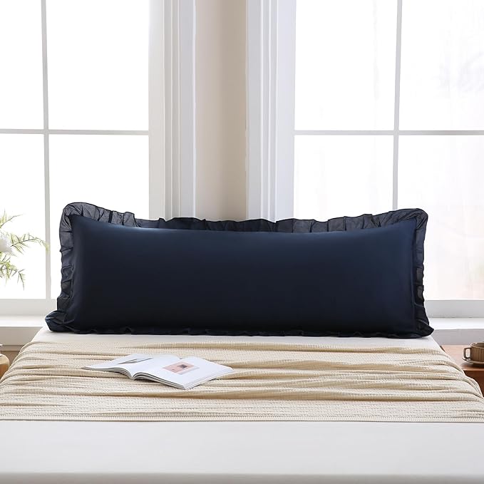 Merryword Navy Body Pillow Cover 20x54inches Long Pillowcase Ruffled Pillowcases Shabby Chic Ruffled Fringe Decor Body Ruffled Pillow Sham Cute Pillowcase