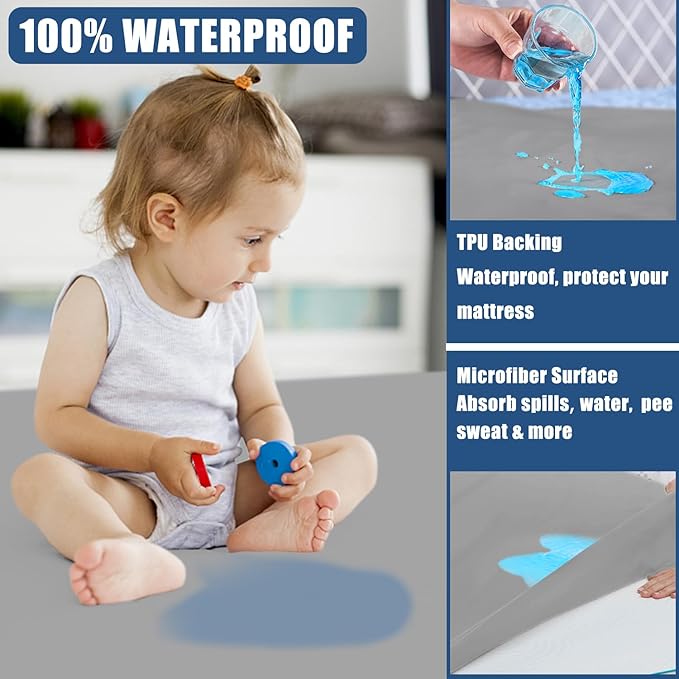 Waterproof Mattress Protector Twin Size, 2 Pack Breathable Mattress Cover, Fitted Deep Pocket Mattress Pad Cover Stretches up to 21 Inches, Soft Noiseless Bed Cover