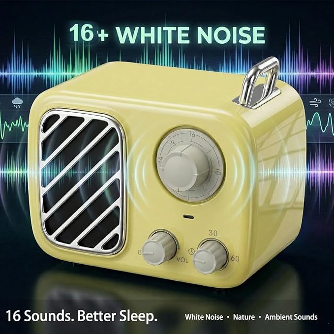 White Noise Machine with 16 Sounds, Portable Sleep Sound Machine for Baby & Adults, No Screen, Easy Knob Control, Timer & Volume Adjustable, Travel Sound Machine(Yellow)