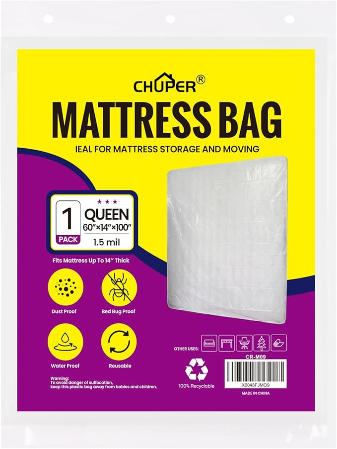 Queen Mattress Bags for Moving and Disposal – Waterproof Plastic Queen Mattress Cover for Moving