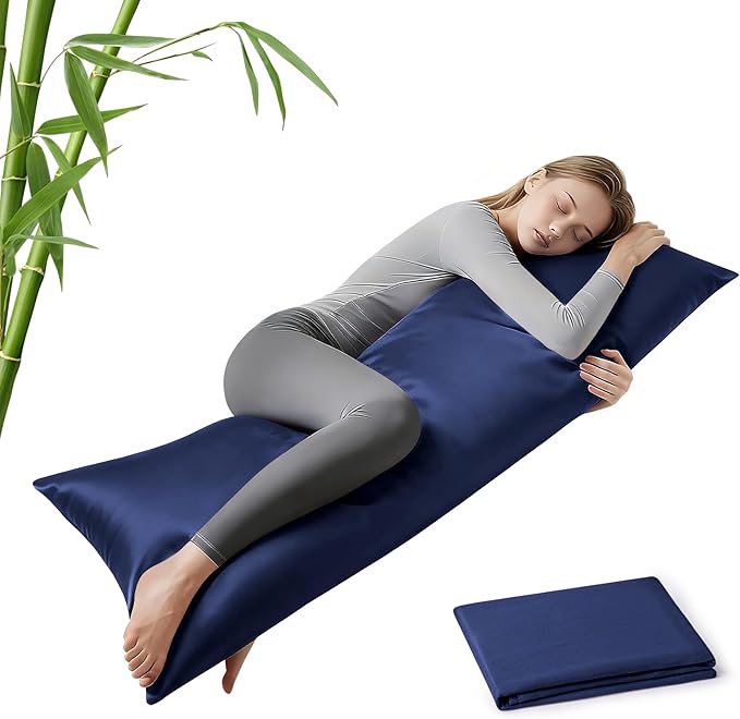 MR&HM Cooling Body Pillow Case 20"x54", Body Pillow Cover for Hot Sleepers, Breathable & Moisture Wicking, Soft Envelope Long Pillowcase, Rayon Derived from Bamboo & Polyester Blend, Navy Blue
