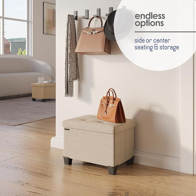 Storage Ottoman Cube with Small Bin, 16-in Square Ottoman with Storage for Living Room and Bedroom, Small Ottomans Foot Rest, Velvet Foot Stools Ottomans Max 330lbs, Taupe
