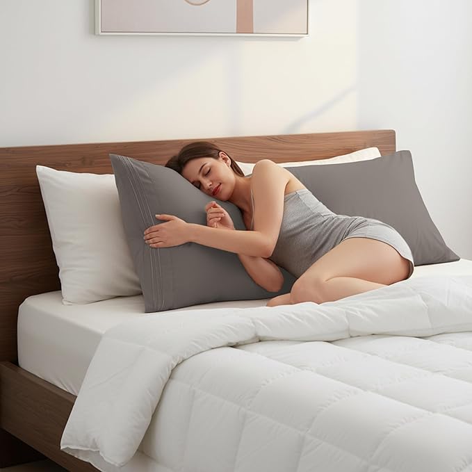 Elegant Comfort Luxury Ultra-Soft 1-Piece Body Pillowcase - 1500 Premium Hotel Quality Microfiber Double Brushed - Wrinkle Resistant, Body Pillowcase Size, Grey