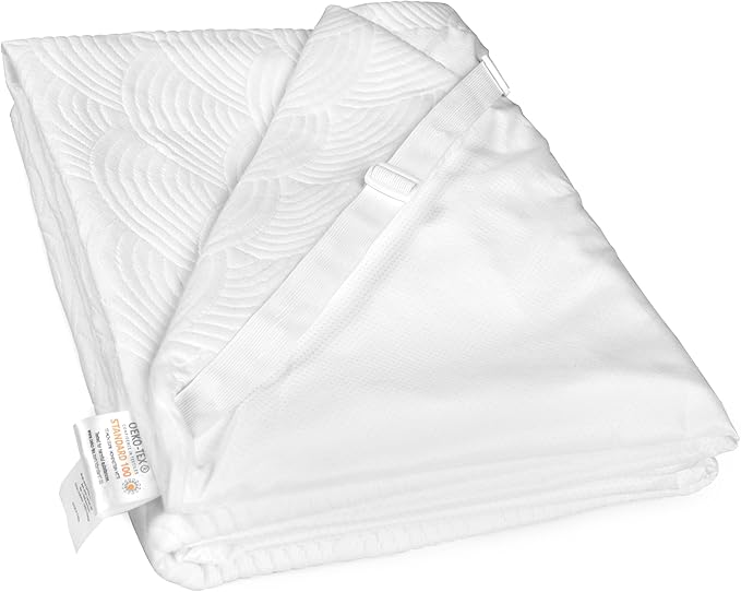 Zenzy 4" Queen Bamboo Mattress Topper Cover, Oeko-TEX Certified, Ultra-Soft Zippered Topper Protector with Adjustable Straps, Washable (Cover Only)