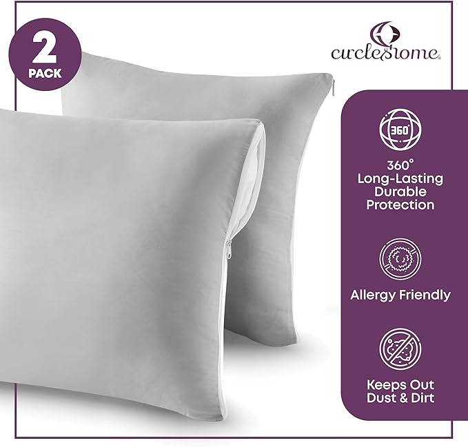 CIRCLESHOME Throw Pillow Protectors - 100% Cotton Breathable Pillowcases - 16 X 16 Square Pillowcases - Protects Pillows from Dirt, Dust and Debris (Square Pillow - 4 Pack- 16x16)
