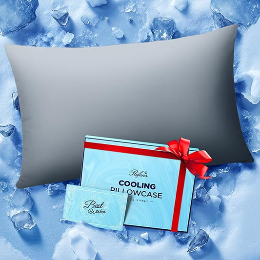 Ice Cooling Pillowcase for Hot Sleepers, Instantly Cool, Stay Cold All Night, Softer Than Silk Pillow Cases, Pillow Covers with Invisible Zipper, Gift for Men & Women - Queen Size, Light Gray (1 Pack)