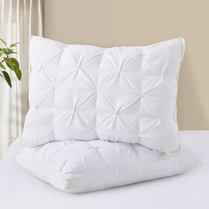 Support Bed Pillow Queen Size Set of 2 – Super Soft Down-Alternative Filling with Cotton Cover, Hotel Quality for Side Sleepers, Breathable & Oeko-TEX Certified