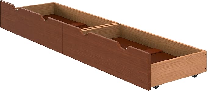 Alaterre Furniture Under Bed Storage Drawers - Set of 2 Solid Wood Rolling Under Bed Storage with Wheels - Fits Bed Frames 9.75” High - Underbed Containers for Shoes, Clothes, and Toys (Chestnut)