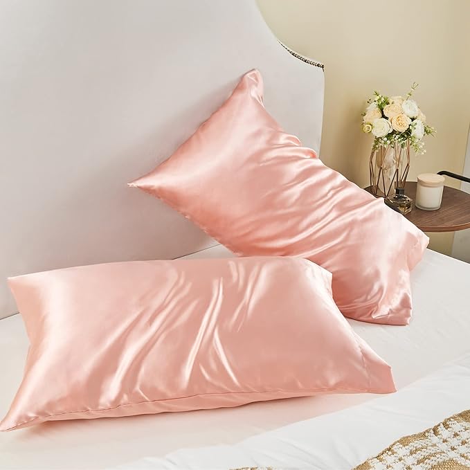 BEDELITE Satin Pillowcase for Hair and Skin, Super Soft and Cooling Similar to Silk Pillow Cases 2 Pack with Envelope Closure, Gift for Women Men(20"x30" Queen Size, Coral)