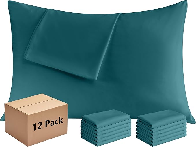 Pillowcases Standard 12 Pack, 20x26 Pillow Cases with Envelope Closure, Soft Plain Brushed Microfiber Covers Breathable Wrinkle-Resistant, Teal