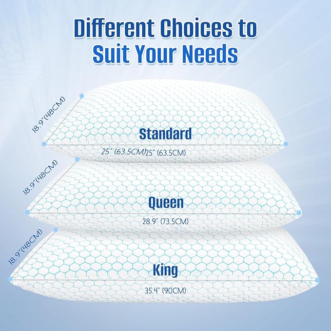 CushyOasis Shredded Memory Foam Pillow for Sleeping, Cooling Bed Pillows Set of 2, Adjustable Pillows for Side, Back, Stomach Sleepers with Washable Pillowcase (King Size, Blue)