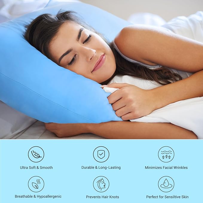 Elegear Cooling Pillow Cases for Hot Sleepers, Japanese Q-Max>0.55 Arc-Chill Cooling Pillowcases, Double Sided Elastic Cooling Pillow Covers with Hidden Zipper, Set of 2 - Blue Standard & Queen Size
