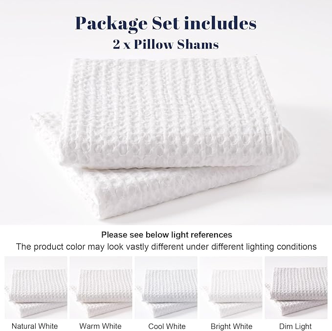 PHF Ultra Soft Waffle Weave Pillow Shams Standard Size, No Insert, 2 Pack 20" x 26" Pillowcases,Breathable & Skin-Friendly Pillow Cases, Stylish Decorative Bed Pillow Cases Covers, White