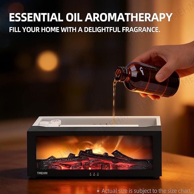 TMEHM Fireplace Flame Air Diffuser Humidifier,7 Colors Aromatherapy Essential Oil Diffuser,Ultrasonic Aroma Humidifier with Timer for Home,Bedroom,Office,Yoga (Black, L)