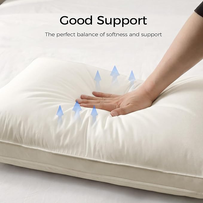 puredown® Gusseted Goose Feather Down Pillows, 100% Organic Cotton Cover, Luxury Hotel Collection Bed Pillows for Sleeping Set of 2, Standard Size