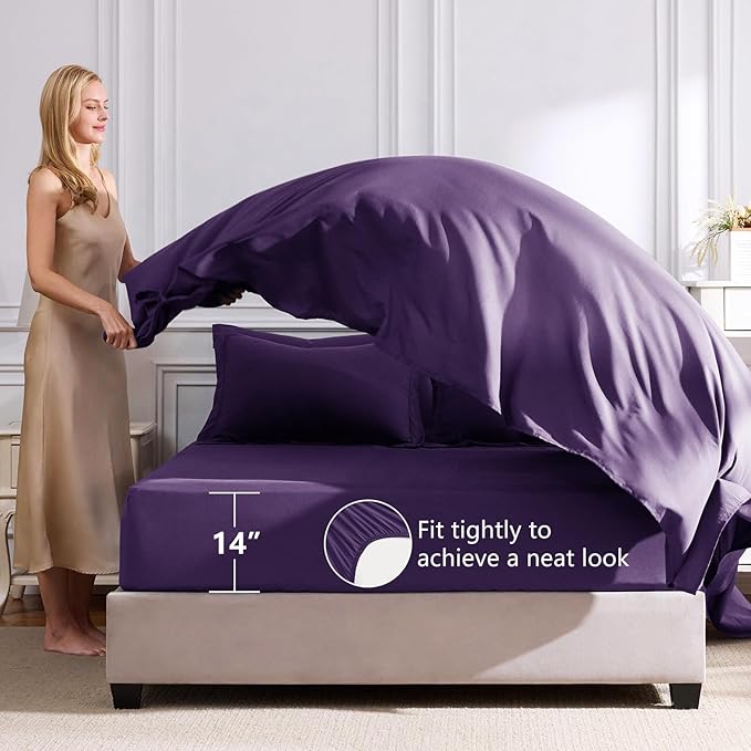 CozyLux Queen Comforter Set Purple - Bed in a Bag Queen Size 7 Pieces, Luxury Soft Bed Set for All Seasons, Bedding Set with Down Alternative Comforter, Sheets, Pillowcases & Shams