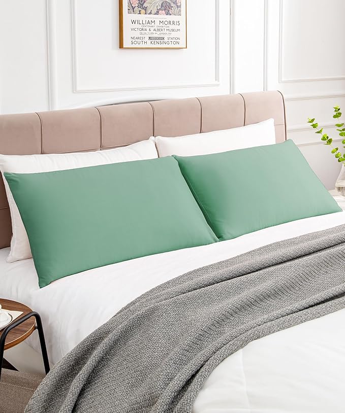 Warmstar Cotton Pillow Cases Queen Size Set of 2, 600 Thread Count Pillowcases 20x30 Inches, Soft Long Staple Cotton Pillowcases Breathable with Envelope Closure,Zephyr Green