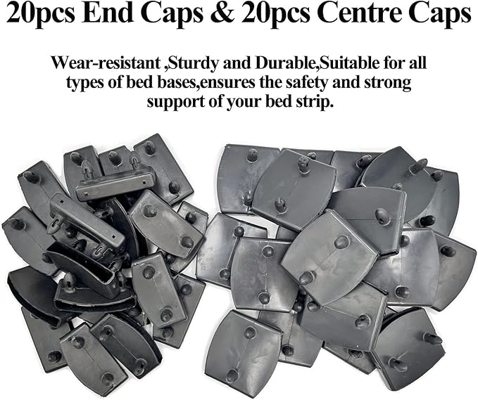 40pcs 54x9mm Black Replacement Bed Slat Plastic Centre Caps or End Caps Holders for Holding Securing Wooden Slats Bed Base,Width 54mm x Height 9 mm (20pcs End Caps and 20pcs Centre Caps)