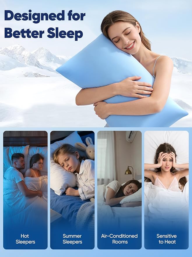Avolare Cooling Pillow Cases King Size Set of 2,Arc-Chill 3.0(Q-Max>0.5) Cooling Pillowcases for Hot Sleepers,Breathable & Stretchy Fabric,Soft for Hair Skin, Zipper Pillow Cases，Blue