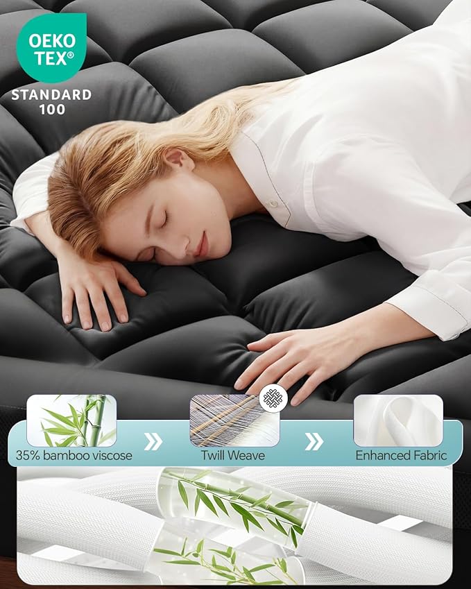 ChiXpace Dual Layer 4 Inch Memory Foam Mattress Topper Full - 2 Inch Gel Memory Foam and 2 Inch Pillow Top Mattress Pad, 7-Zone Egg Crate Full Size Mattress Topper (Black-White)