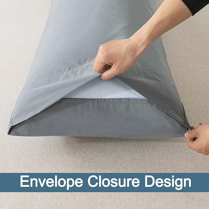 WhatsBedding Body Pillow Cover Cotton Fabric, Long Pillowcase Breathable & Skin-Friendly, Envelope Closure - Grey (20x54 inch)